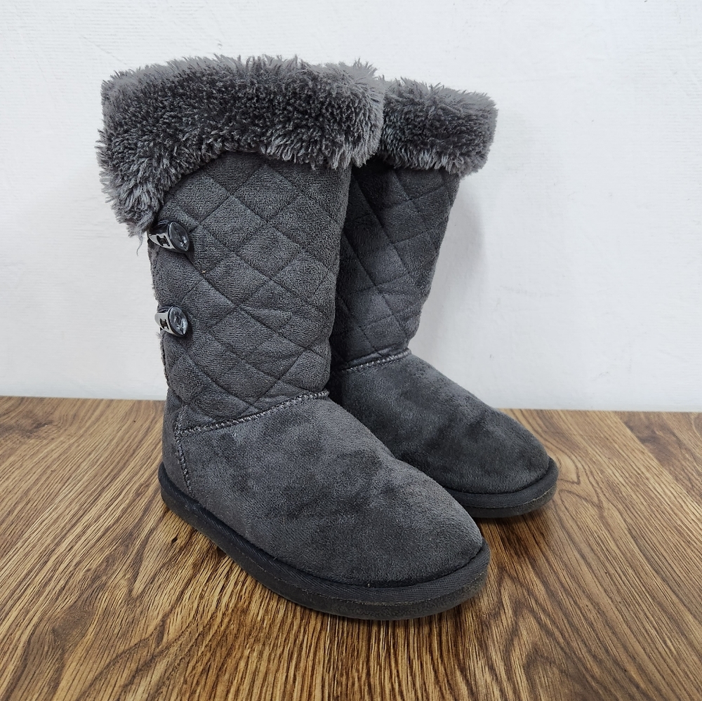 Apres by Lamo 2 Toggle Quilted Fashion Boot Gray Faux Fur Girl's Size 2Y